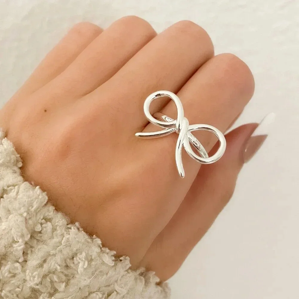 925 Sterling Silver Large Bow Ring Silver Statement Ring Ribbon Ring Bow Ring